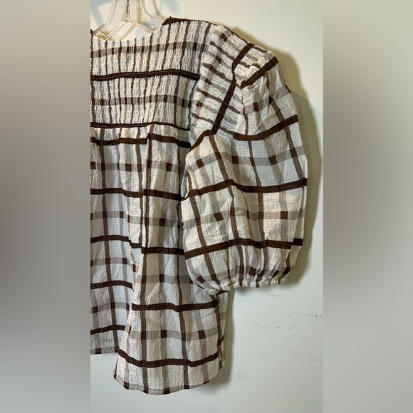 NWT Moon River 100% cotton size Small brown grid top - Picture 6 of 8